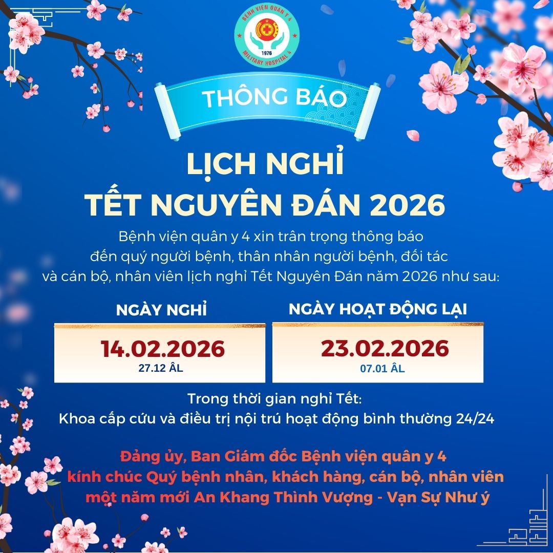 Bệnh viện Quân y 4 thông báo lịch nghỉ Tết Nguyên đán 2026